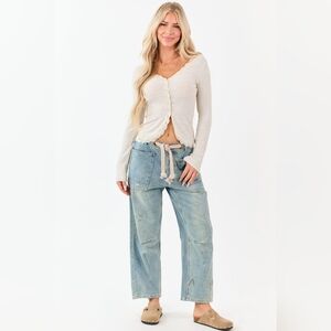 BiBi Vintage Wash Wide Leg Denim Pants Size 30 Large